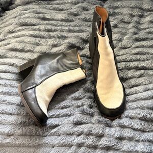 Leather & Calf Hair Ankle Boots Size 41 | Block Heel | Made in Spain